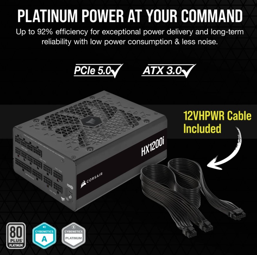 Corsair HX1200i ATX High Performance Platinum PSU ICUE 2024 PCIe 5 0